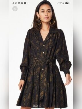 Roller Rabbit Black Dress with Gold Metallic Print